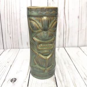 Hawaii Tiki Mug Cup Green Ceramic Retro Barware Mid Century Mai Tai Cocktail 7"
